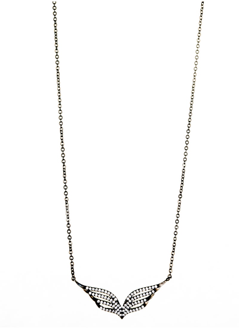 The Black Pearl Accessories - Platinum Necklace Black Zirconic Wings - Image 1