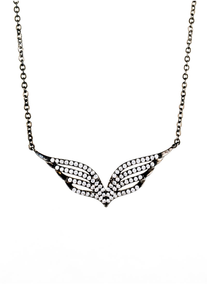 The Black Pearl Accessories - Platinum Necklace Black Zirconic Wings - Image 1
