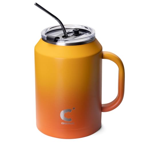 Coolplus 50 oz Mug Tumbler with Handle and Straw, Large Stainless Steel Travel Insulated Water Cup with 2-in-1 Lid, Double Wall Metal Keep Cold 36 hrs, Sweet Proof BPA-Free, Sunset Yellow - Image 1