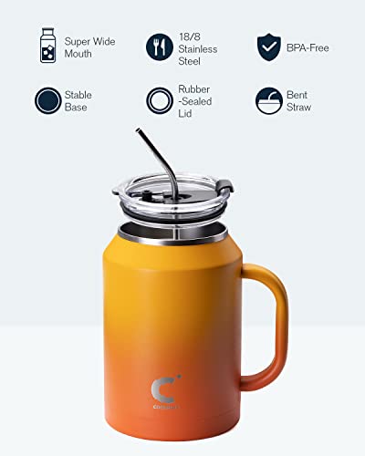 Coolplus 50 oz Mug Tumbler with Handle and Straw, Large Stainless Steel Travel Insulated Water Cup with 2-in-1 Lid, Double Wall Metal Keep Cold 36 hrs, Sweet Proof BPA-Free, Sunset Yellow - Image 5