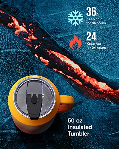 Coolplus 50 oz Mug Tumbler with Handle and Straw, Large Stainless Steel Travel Insulated Water Cup with 2-in-1 Lid, Double Wall Metal Keep Cold 36 hrs, Sweet Proof BPA-Free, Sunset Yellow - Image 4