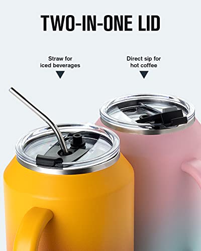 Coolplus 50 oz Mug Tumbler with Handle and Straw, Large Stainless Steel Travel Insulated Water Cup with 2-in-1 Lid, Double Wall Metal Keep Cold 36 hrs, Sweet Proof BPA-Free, Sunset Yellow - Image 3