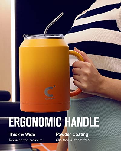 Coolplus 50 oz Mug Tumbler with Handle and Straw, Large Stainless Steel Travel Insulated Water Cup with 2-in-1 Lid, Double Wall Metal Keep Cold 36 hrs, Sweet Proof BPA-Free, Sunset Yellow - Image 2