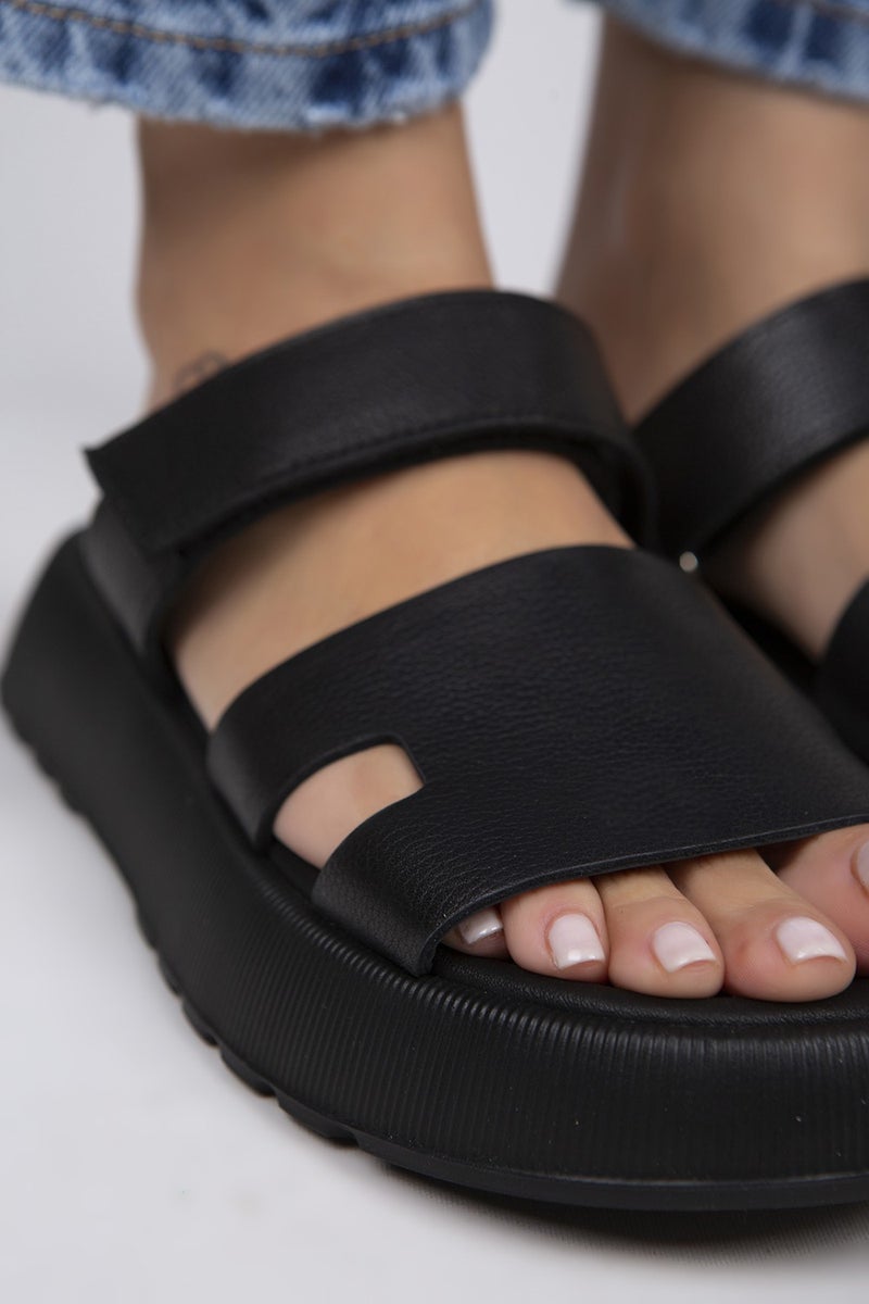 Manijero Seina Women's Leather Velcro Slippers Black Slippers - Image 4