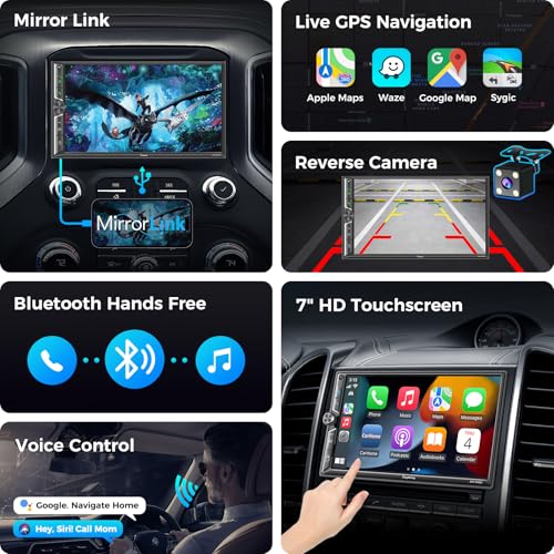 SJOYBRING [Upgrade Wireless] 7" Double Din Car Radio with Wireless Apple CarPlay and Android Auto, Bluetooth 5.3 Car Play, 240W 4.2-Channel Audio Output, Mirror Link, Backup Camera, AM/FM Car Stereo - Image 5