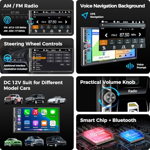 SJOYBRING [Upgrade Wireless] 7" Double Din Car Radio with Wireless Apple CarPlay and Android Auto, Bluetooth 5.3 Car Play, 240W 4.2-Channel Audio Output, Mirror Link, Backup Camera, AM/FM Car Stereo - Image 4