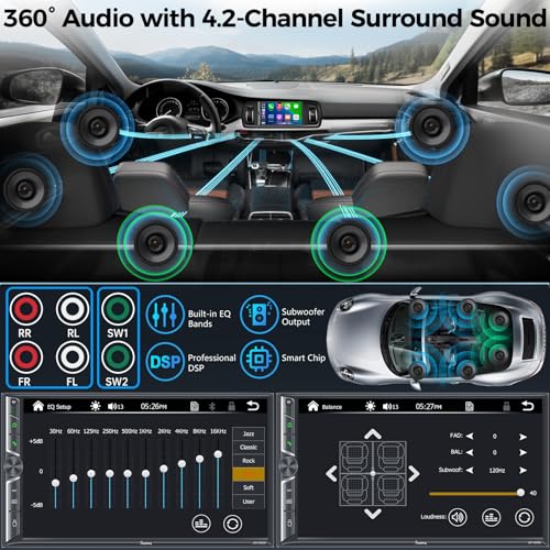 SJOYBRING [Upgrade Wireless] 7" Double Din Car Radio with Wireless Apple CarPlay and Android Auto, Bluetooth 5.3 Car Play, 240W 4.2-Channel Audio Output, Mirror Link, Backup Camera, AM/FM Car Stereo - Image 3