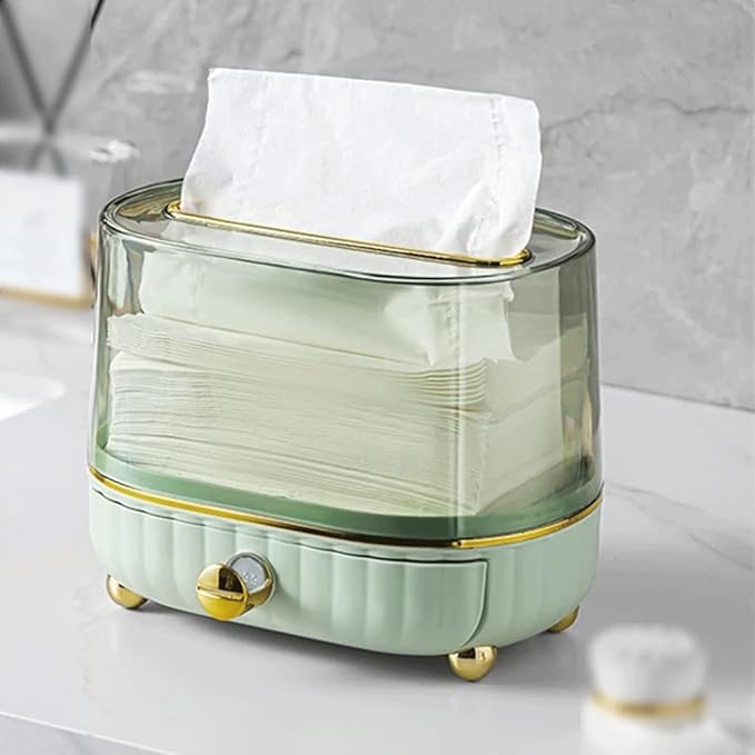Brikipth Clear Tissue Box, Multifunction Tissue Holder Rectangular Tissue Dispenser with Remote Control Holder, Facial Napkin Tissue Box Desk Storage Organizer for Car, Home and Office (Green) - Image 1