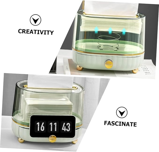Brikipth Clear Tissue Box, Multifunction Tissue Holder Rectangular Tissue Dispenser with Remote Control Holder, Facial Napkin Tissue Box Desk Storage Organizer for Car, Home and Office (Green) - Image 3