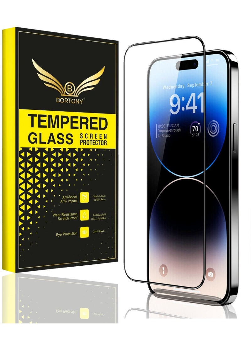 BORTONY Tempered Glass Screen Protector (14 Pro) Film Full Coverage Edge to Edge Case Friendly 9D Screen Protector For Apple iPhone 14 Pro 6.1'' Clear/BLACK - Image 1