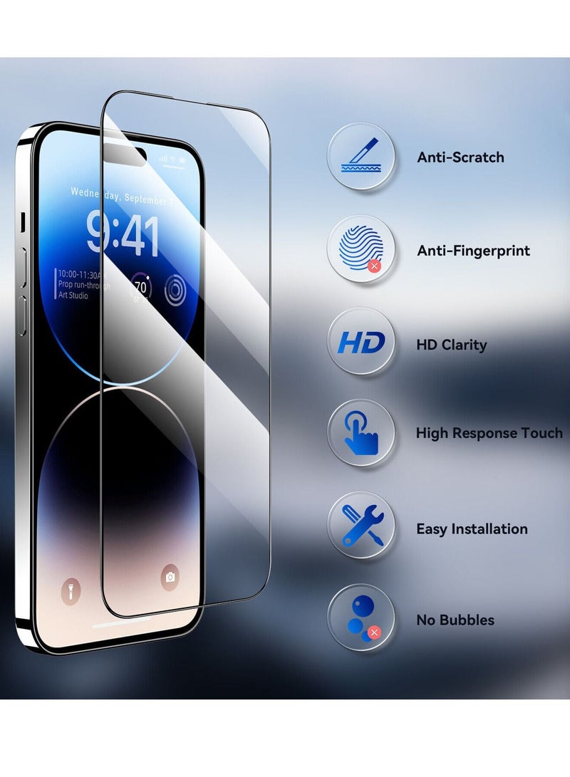 BORTONY Tempered Glass Screen Protector (14 Pro) Film Full Coverage Edge to Edge Case Friendly 9D Screen Protector For Apple iPhone 14 Pro 6.1'' Clear/BLACK - Image 3