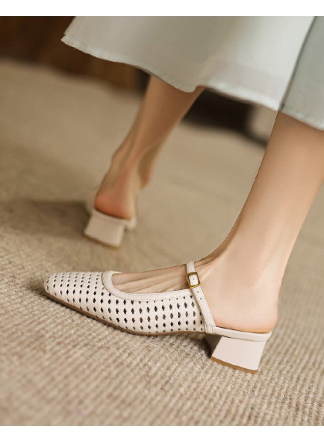 AME Minimalist Hollowed-out Slippers, Wearable Outside, 2025 Summer Single Strap Mori Girl Style Mule Slippers, Elegant Slippers - Image 1