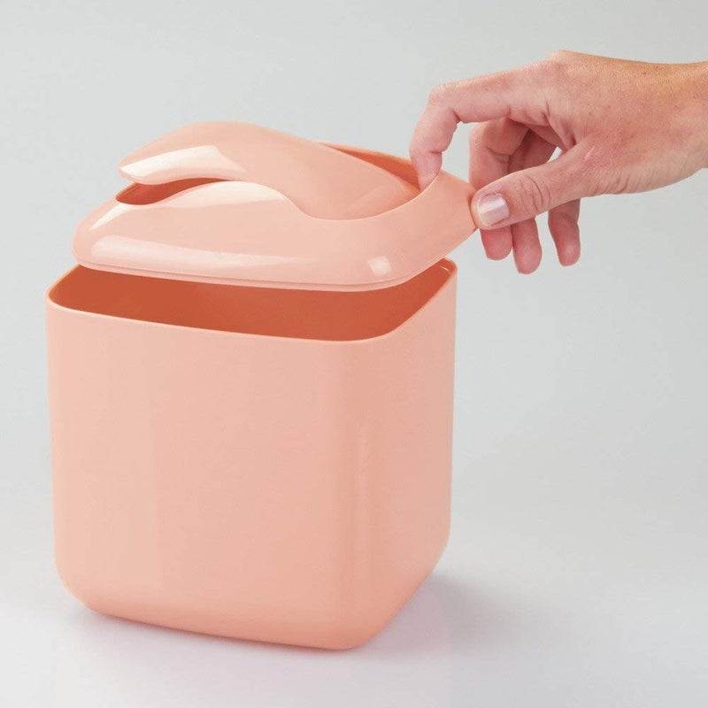 InterDesign Una Vanity Countertop Plastic DustbinTrash Can Dimensions 6 x 6 x 7 Inches Coral - Image 2