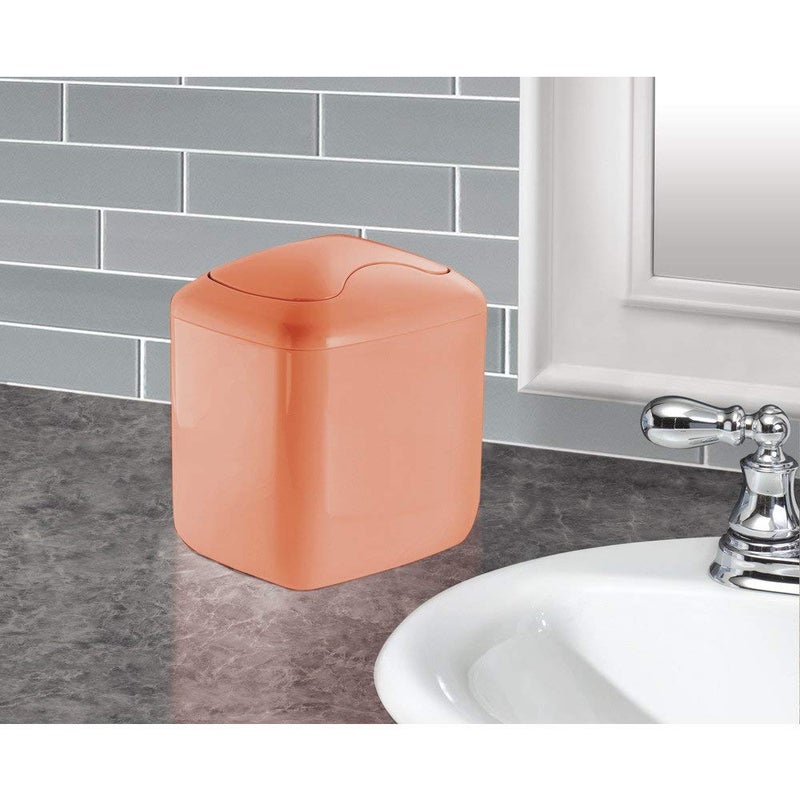 InterDesign Una Vanity Countertop Plastic DustbinTrash Can Dimensions 6 x 6 x 7 Inches Coral - Image 5