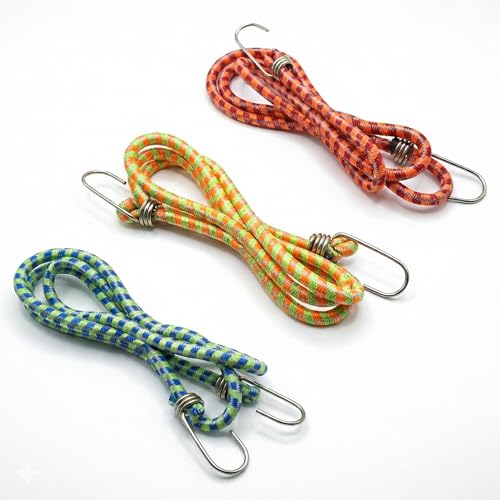 VERAT High Strength Stretchable Elastic Rope/Bungee Cord - Versatile for Hanging Clothes, Tying Behind Bikes, etc. (2m + Expandable) (Multicolour, Pack of 3) - Image 1