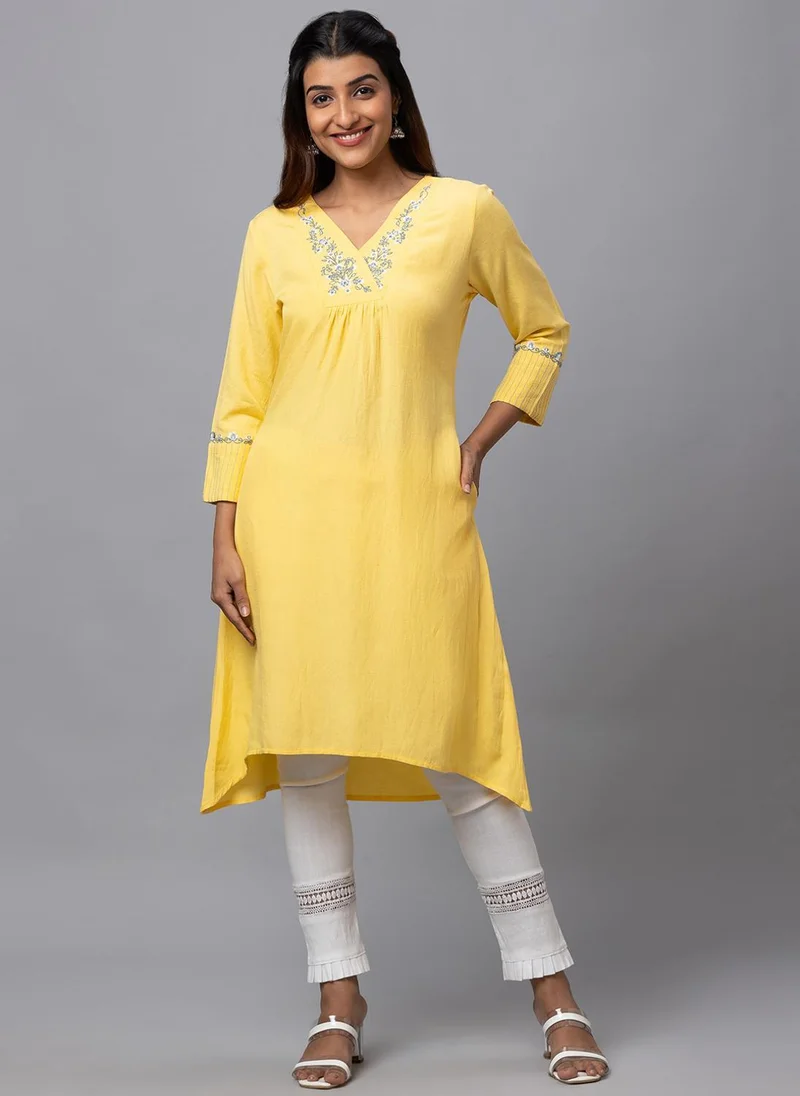 Globus Women Embroidered V-Neck A-Line Kurta