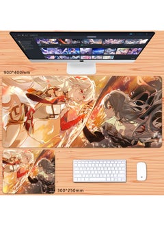 No Overlock Honkai Impact 3 Mouse Pad Extra Large Animation Kiana Dem Lisa Alicia Two-Dimensional Notebook-Color:90x40cm Thickness 3mm-Pattern:Golden Between Water Sky