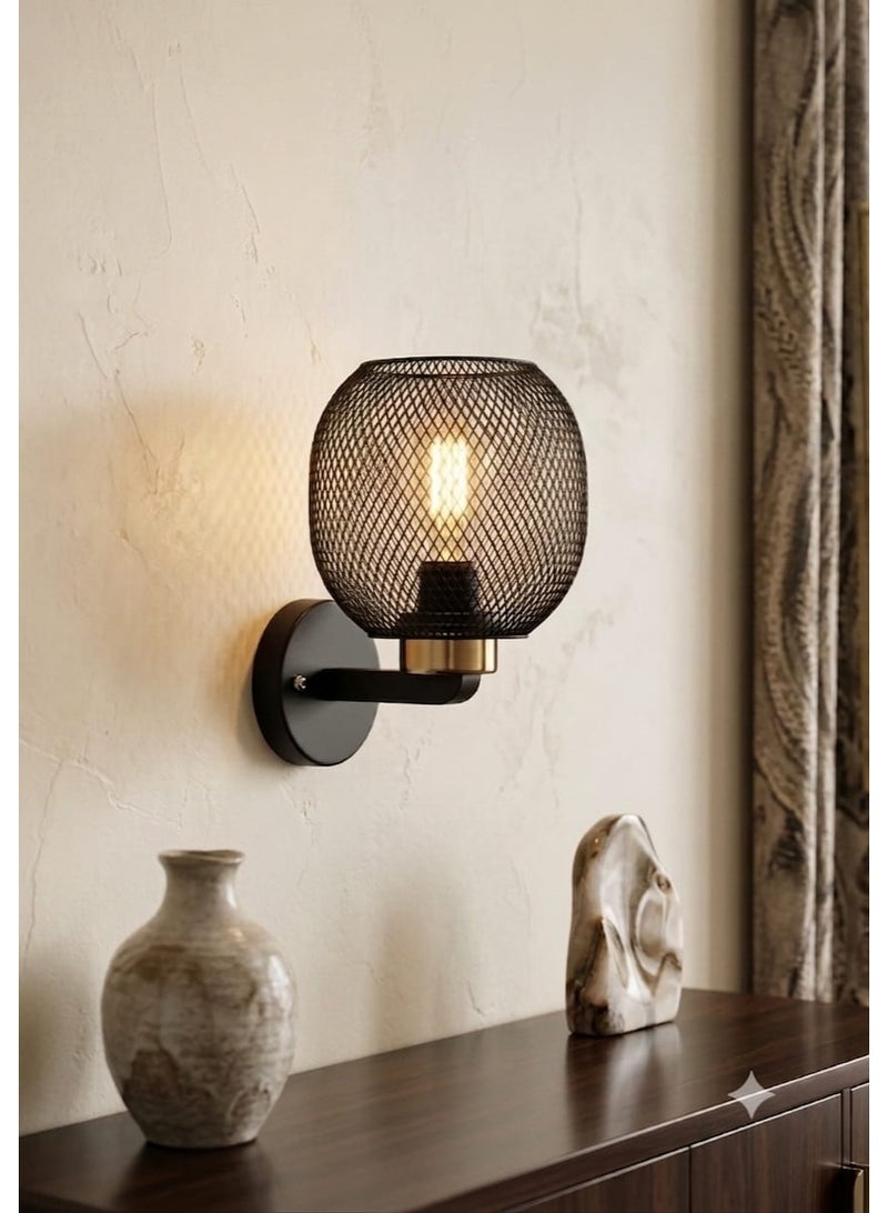Modern Black Metal Mesh Wall Lamp for Living Room & Corridor - Image 1