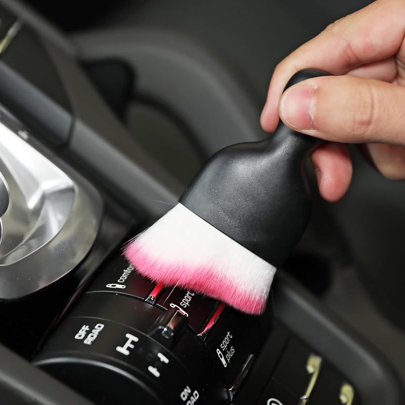 AOCISKA Stable base AOCISKA Car Interior Detailing Brush,Soft Bristle Cleaning Brush Car Detailing Brush Dusting Brush,Car Interior Cleaning Tool,Auto Detail Brush Car Dash Duster Brush (Black&Rose) KSA standard compatible design - Image 2