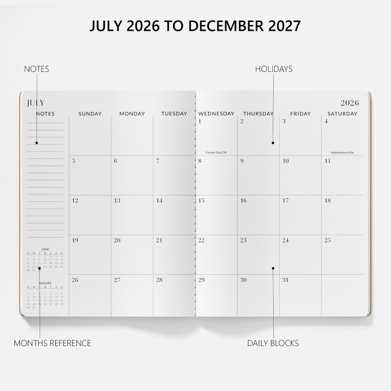 Jotsome Monthly Planner 2026-2027, Jotsome 18 Months Calendar Planner from July 2026 to December 2027, 8.5"x11", Stitched Binding, Soft Cover, Large Monthly Personal Planner for School Plan, Study and Schedule, Kraft Brown - Image 2
