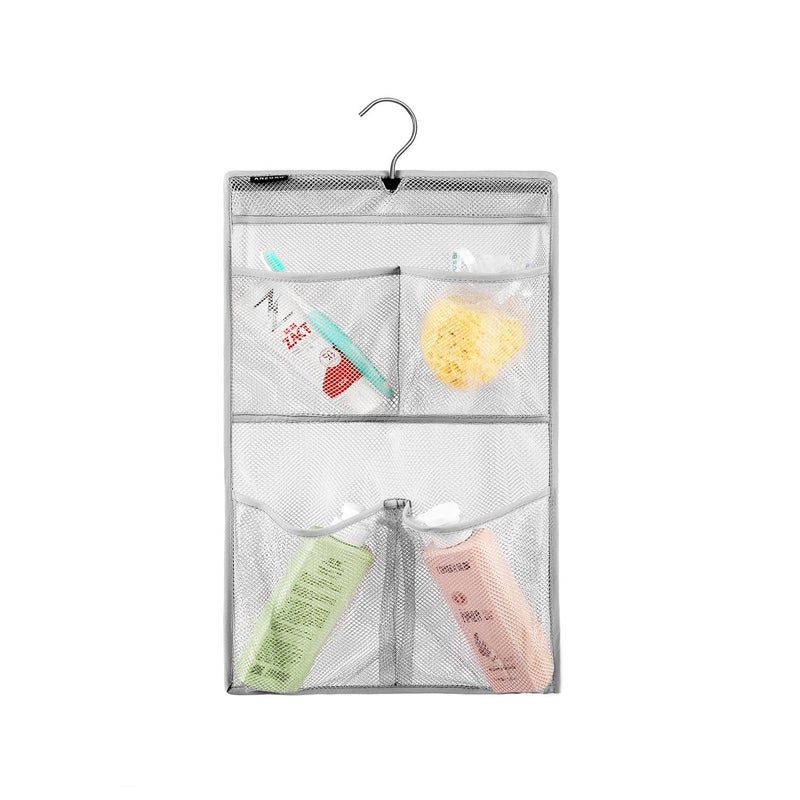 ANZORG Mesh Shower Organizer Hanging Caddy Quick Dry Bathroom Storage for Toiletry Accessories with Rotating Hanger (4 Pockets) - Image 1
