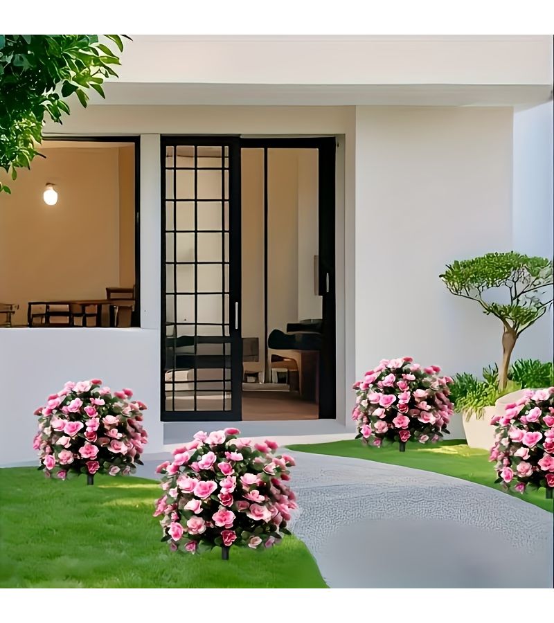 1pc Pink Azalea Bouquet With Ground Stake And Green Leaves High Quality Plastic Indoor Outdoor Decoration Maintenance Free For Yard Garden - Image 3