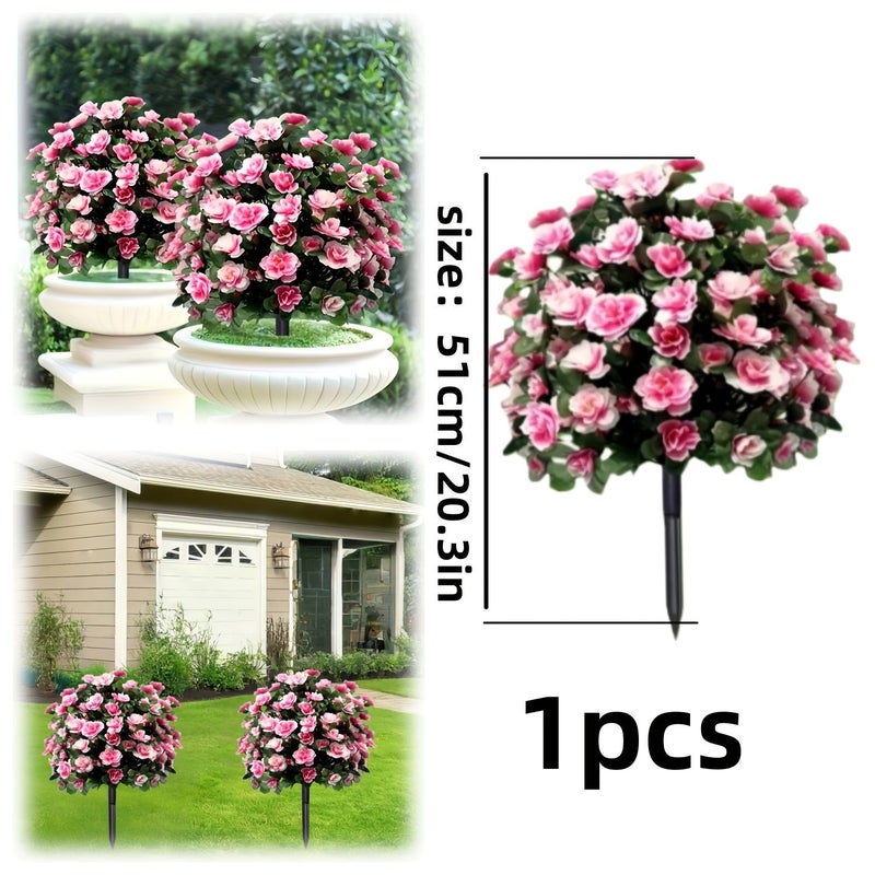 1pc Pink Azalea Bouquet With Ground Stake And Green Leaves High Quality Plastic Indoor Outdoor Decoration Maintenance Free For Yard Garden - Image 2