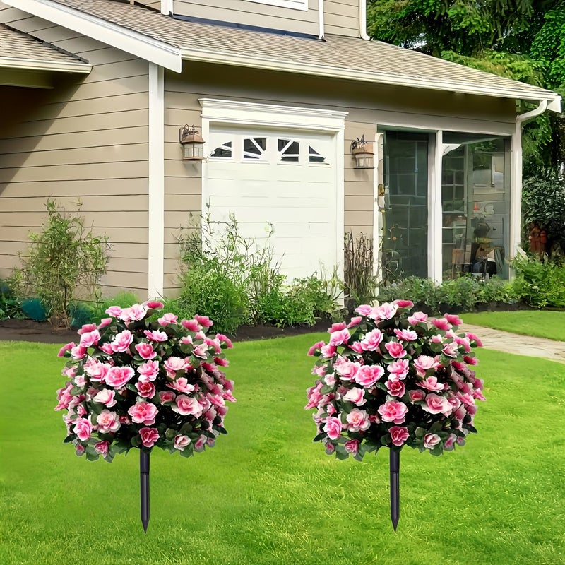 1pc Pink Azalea Bouquet With Ground Stake And Green Leaves High Quality Plastic Indoor Outdoor Decoration Maintenance Free For Yard Garden - Image 5