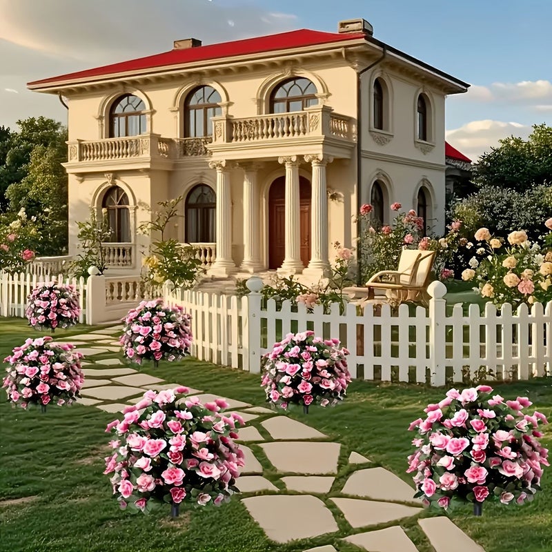 1pc Pink Azalea Bouquet With Ground Stake And Green Leaves High Quality Plastic Indoor Outdoor Decoration Maintenance Free For Yard Garden - Image 4