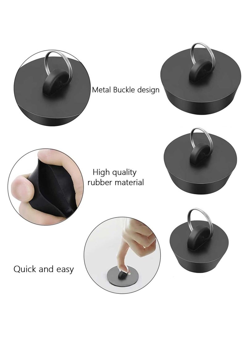 6 PCS Bathtub Plug Black Rubber Universal Bath Plugs with Hanging Ring, Kitchen Sink Plug  - Image 2