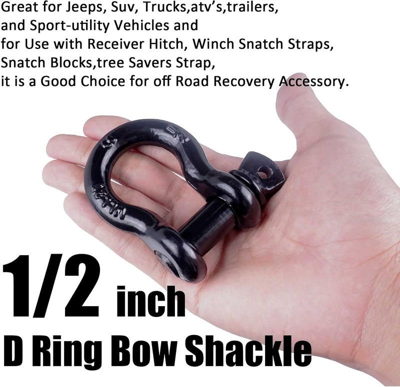 AYMMIC 1/2" D Ring Shackle,Bow Shackle with Screw Pin Clevis, 2 ton Working Load Limit,Tow Strap Hooks,for Most Vehicles with D-Ring mounts Such as Jeeps, ATV's, Trucks, Trailers(4 Pack) - Image 2