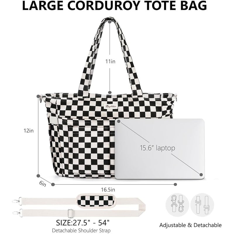 Bagstellar Corduroy Tote Bag for Women, 17 Pockets Laptop Work Tote Lightweight Teacher Nurse Bible Shoulder Bag for School Daily Travel - Image 2