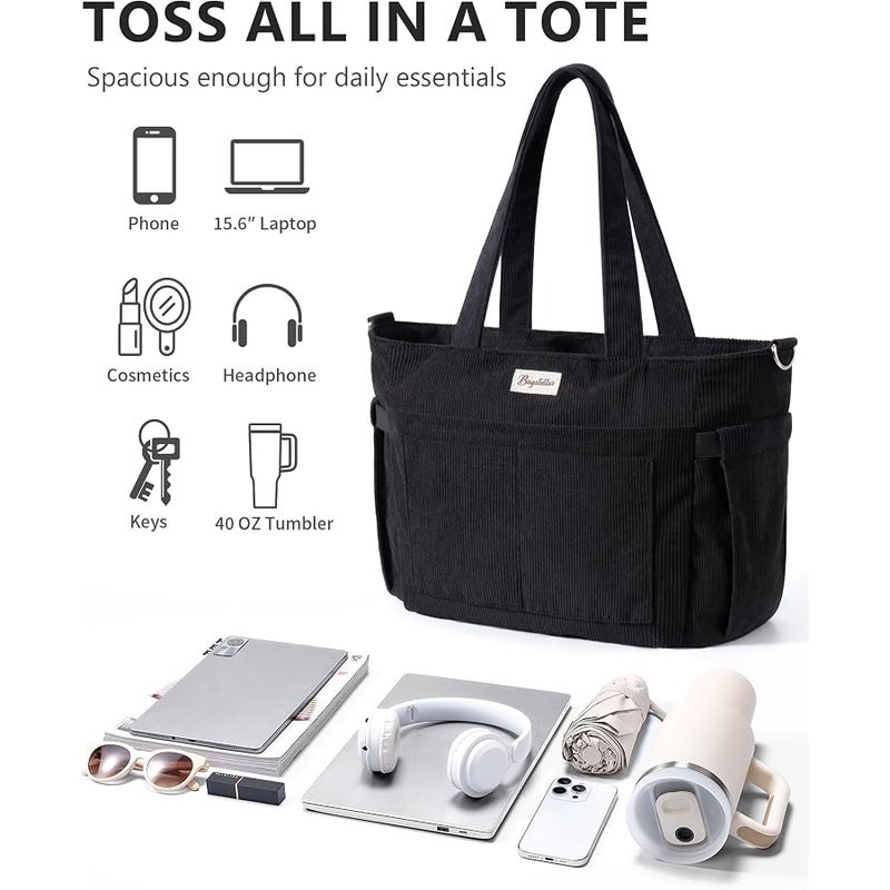 Bagstellar Corduroy Tote Bag for Women, 17 Pockets Laptop Work Tote Lightweight Teacher Nurse Bible Shoulder Bag for School Daily Travel - Image 5