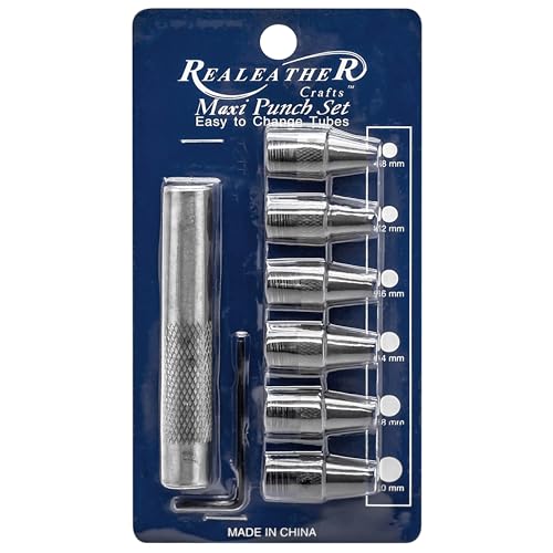 Realeather T3004 Maxi Leather Punch Set for Crafting, 6 Sizes from 3/16" - 5"15", Black/Silver, 6-Piece Set - Image 1