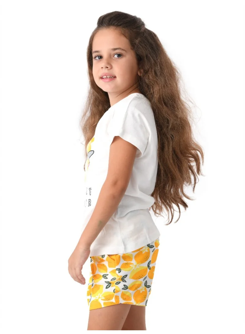 URBASY Urbasy Kids Round Neck fashion Top With printed lemon yellow Shorts set