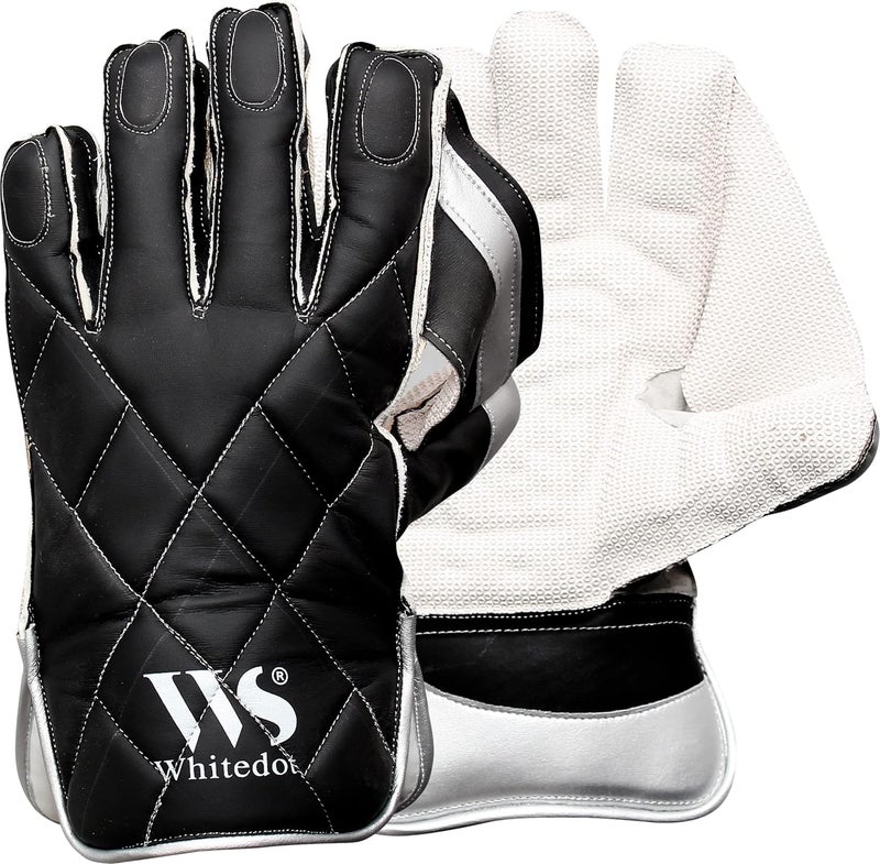 WHITEDOT SPORTS Whitedot Albatross Wicket Keeping Gloves Regular Club Inner Gloves Suitable for Mens Large (Men, White, Black) Material : Leather - Image 1