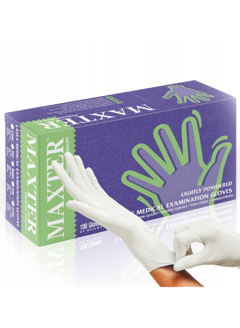 MAXTER White Latex Gloves L Medical Exam Powdered Disposable Gloves 100 pcs per box LARGE (L) - Image 1