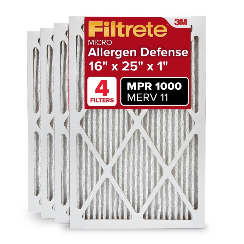 Filtrete 16x25x1 Air Filter MERV 11, MPR 1000 Micro Allergen Defense 4-Pack, AC Furnace HVAC Filters for Home, 3-Month Pleated Electrostatic (Actual Size 15.69 x 24.69 x 0.81 in) - Image 1