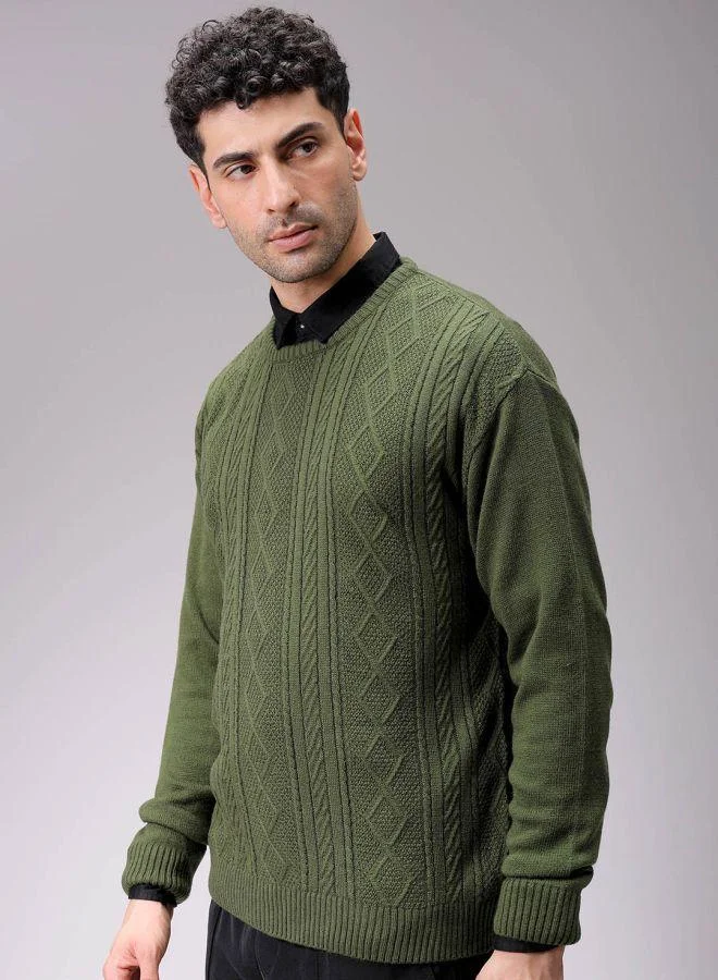The Indian Garage Co Men Oversized Textured Crew Neck Sweater