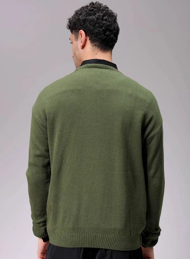 The Indian Garage Co Men Oversized Textured Crew Neck Sweater