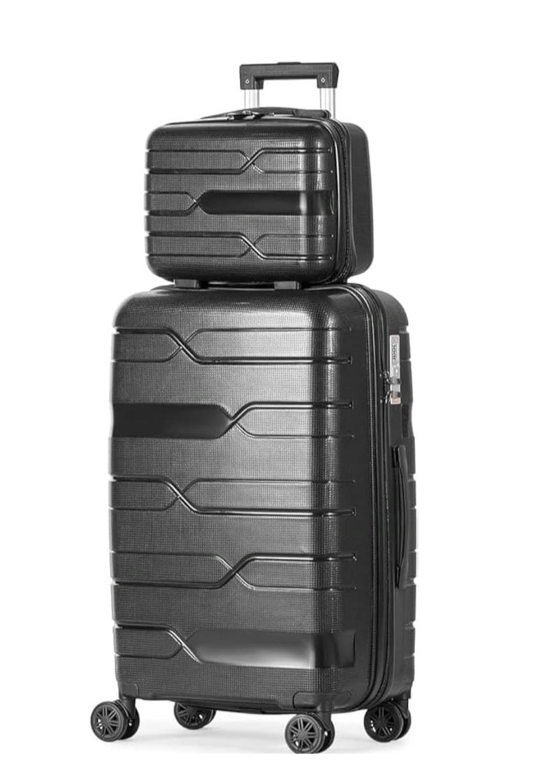 Polycarbonate Cabin Luggage Set with 8 Spinner Wheels and TSA Lock 2 Pieces - Black - pzsku/Z3D45D7F601473CDC0A6DZ/45/_/1740485214/55f6ea60-106e-4e23-ae8e-fa6d24eaf494