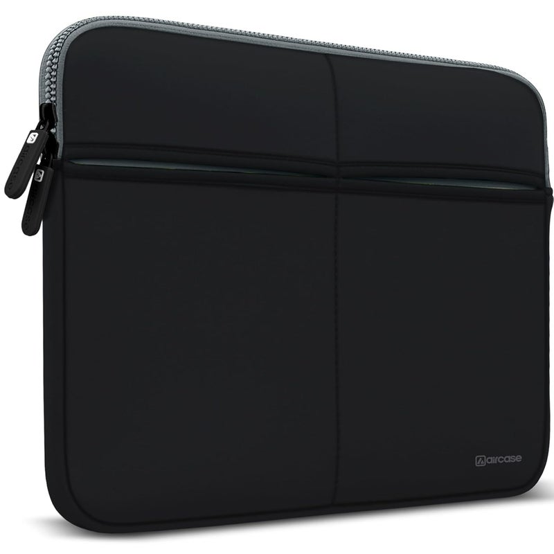 AirCase حقيبة لابتوب مميزة مع 6 جيوب تناسب لابتوب/ماك بوك حتى 15.6" ، خالية من التجاعيد ، مبطنة ، مقاومة للماء ، غلاف نيون خفيف ، للرجال والنساء ، أسود - ضمان 6 أشهر - Image 1