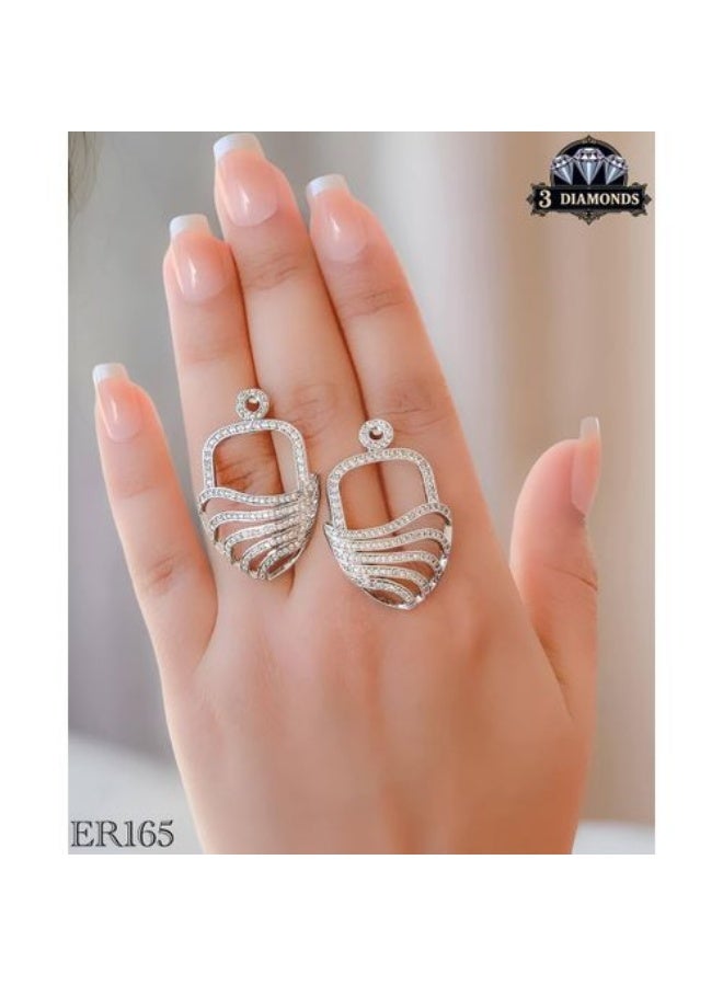 3Diamonds Platinum & Rhodium Plated Drop Earrings – Cubic Zirconia Frame Design - Image 1