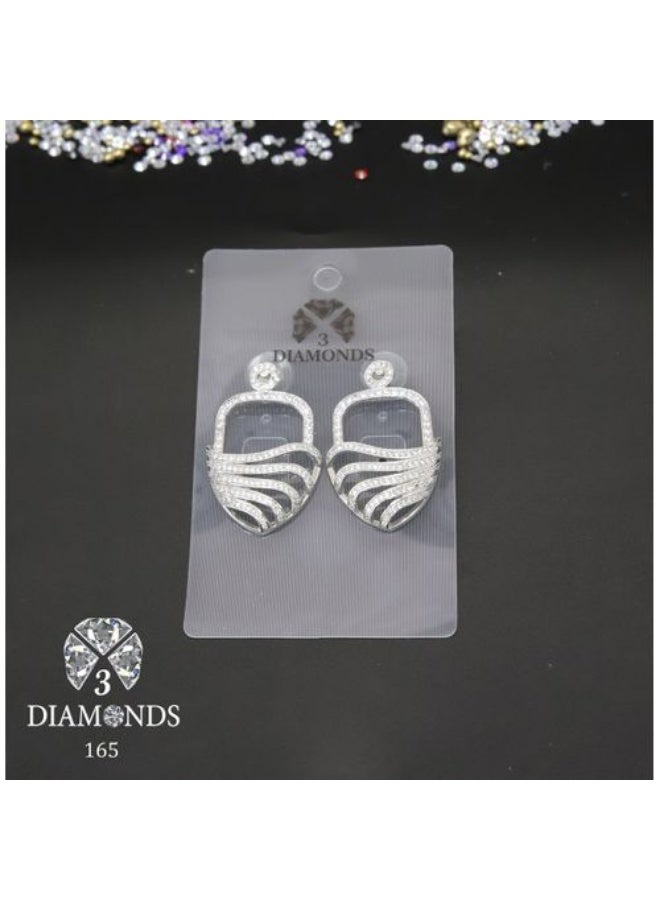 3Diamonds Platinum & Rhodium Plated Drop Earrings – Cubic Zirconia Frame Design - Image 3