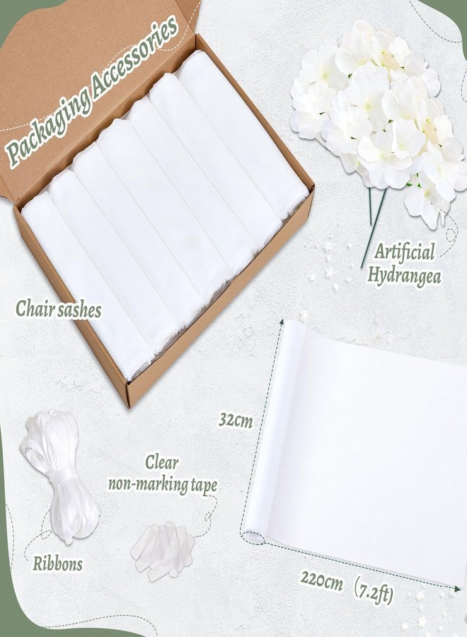 SoarDream White Chair Sashes for Wedding: 16 Pieces Sheer Church Chair Cover with Artificial Hydrangea for Party Banquet Aisle Decorations - Image 2