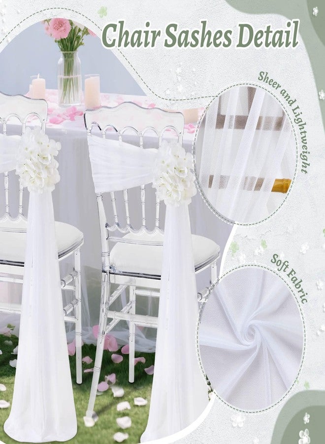 SoarDream White Chair Sashes for Wedding: 16 Pieces Sheer Church Chair Cover with Artificial Hydrangea for Party Banquet Aisle Decorations - Image 5
