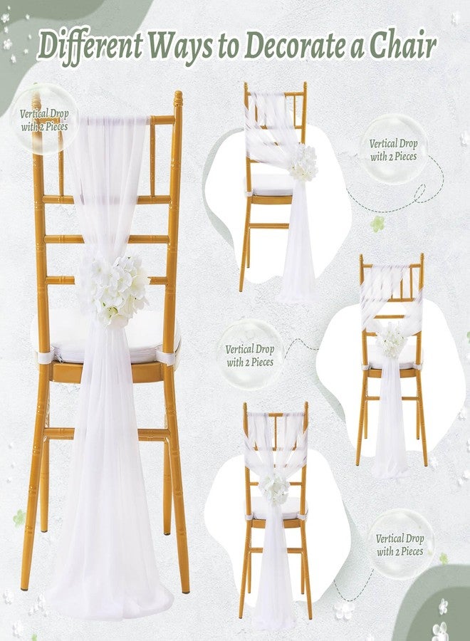 SoarDream White Chair Sashes for Wedding: 16 Pieces Sheer Church Chair Cover with Artificial Hydrangea for Party Banquet Aisle Decorations - Image 4