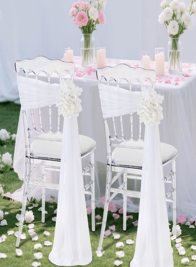 SoarDream White Chair Sashes for Wedding: 16 Pieces Sheer Church Chair Cover with Artificial Hydrangea for Party Banquet Aisle Decorations - Image 3