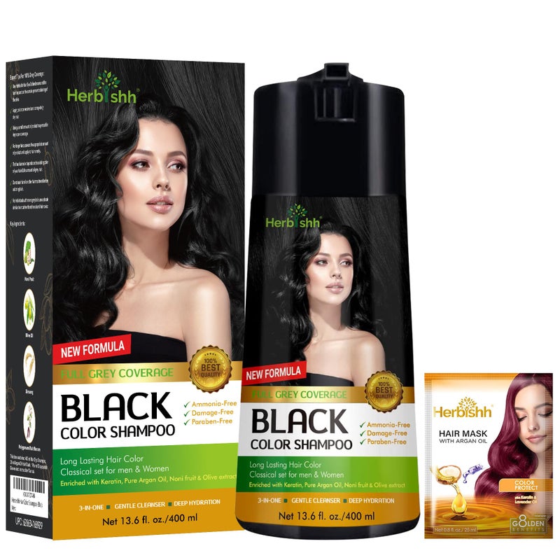 Herbishh Hair Color Shampoo for Gray Hair Enriched Formula with Keratin Tuber Fleece Flower Full Grey Coverage Easy to Use Long lasting Instant Black 400ml - Image 2