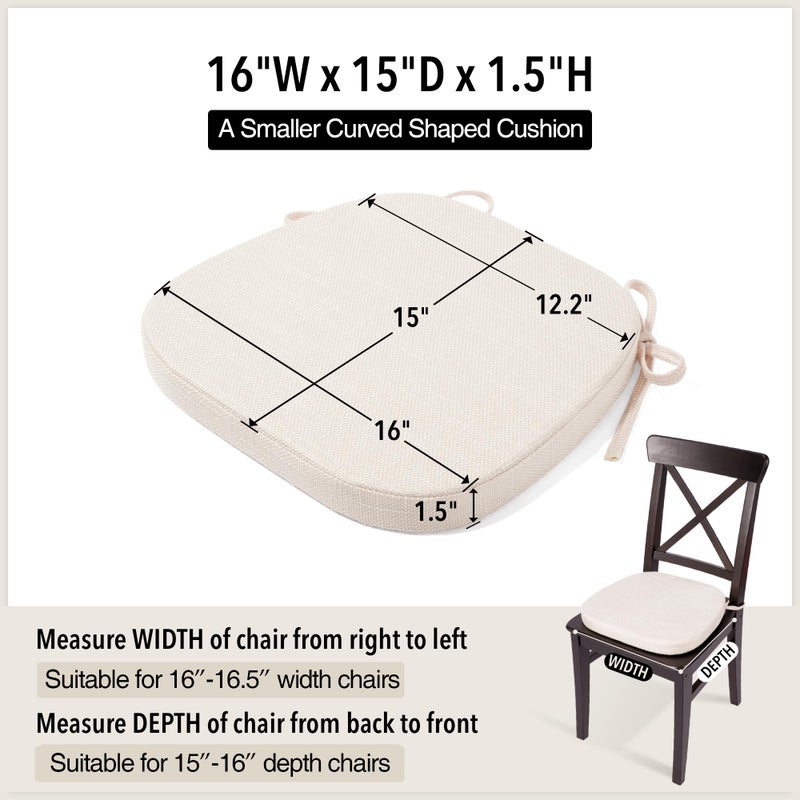 Tromlycs U Shaped Kitchen Chair Seat Cushion Pad for Dining Room Chairs with Ties 15x16 inches White Beige - Image 3